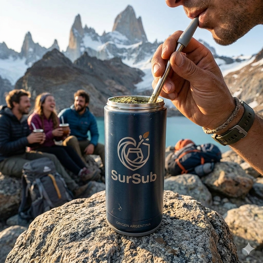 Tomando mate en la montaña